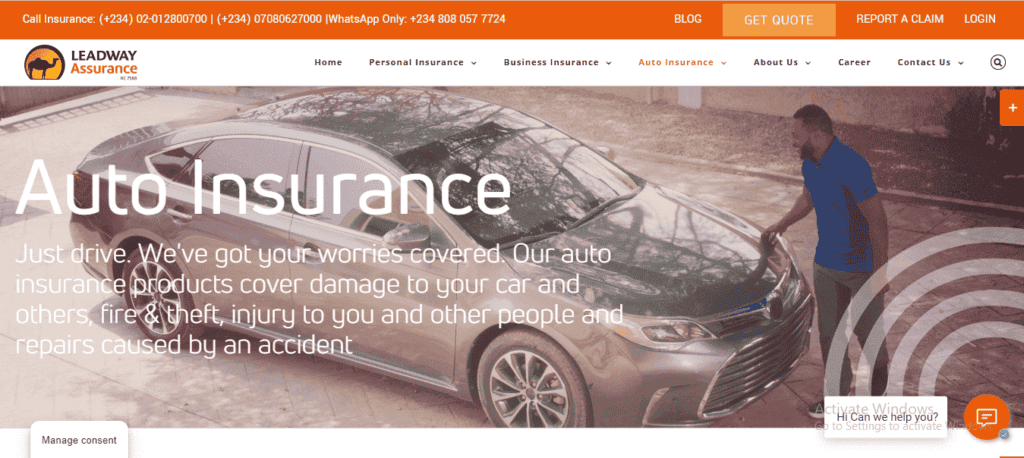Protect Your Ride: A look at Nigeria's Top Vehicle Insurance Providers An image of Leadway Assurance Auto insurance page