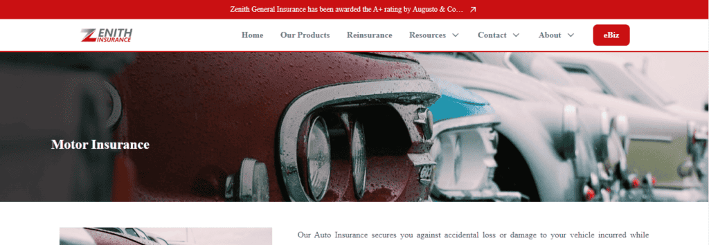 Protect Your Ride: A look at Nigeria's Top Vehicle Insurance Providers An image of the top page of Zenith General Motor insurance product