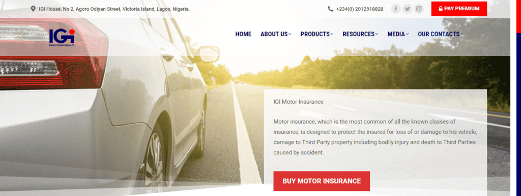 Protect Your Ride: A look at Nigeria's Top Vehicle Insurance Providers An image of Motor vehicle insurance product page from Industrial and General Car Insurance (IGI)