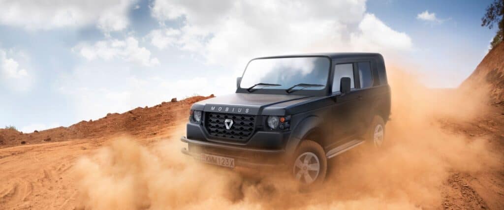 An image showing 2018 Mobius II SUV tested on sandy and rocky remote region