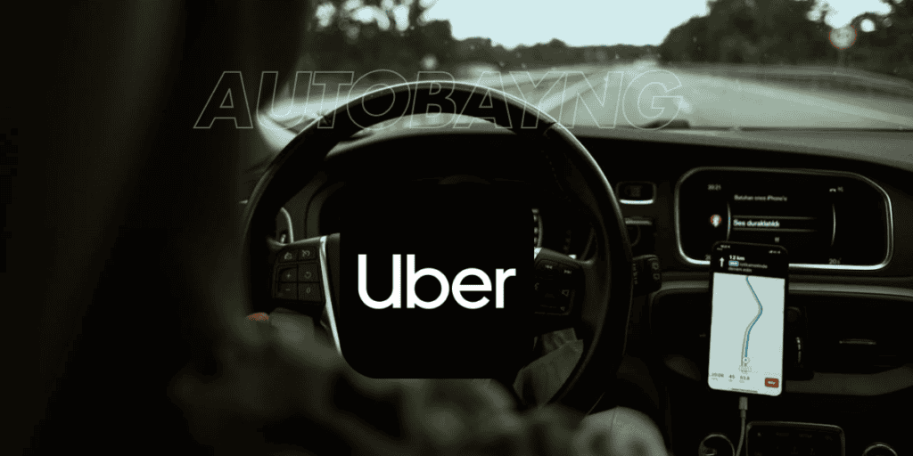 An Uber driver in Nigeria en-route to his client destination with navigation map on screen